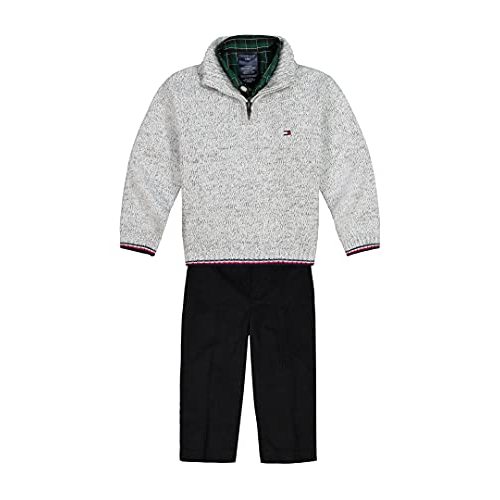 Tommy Hilfiger Boys' 3-Piece Pullover Sweater, Long Sleeve Dress Shirt, and Pants Set