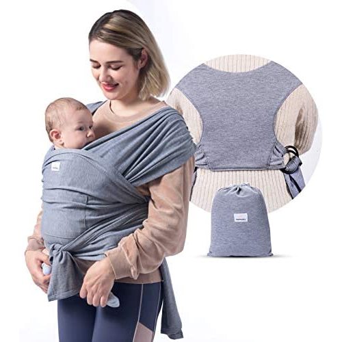 Momcozy Baby Wrap Carrier Slings, Easy to Wear Infant Carrier Slings for Babies Girl and Boy, Adjustable Baby Carriers for Newborn up to 50 lbs, Grey