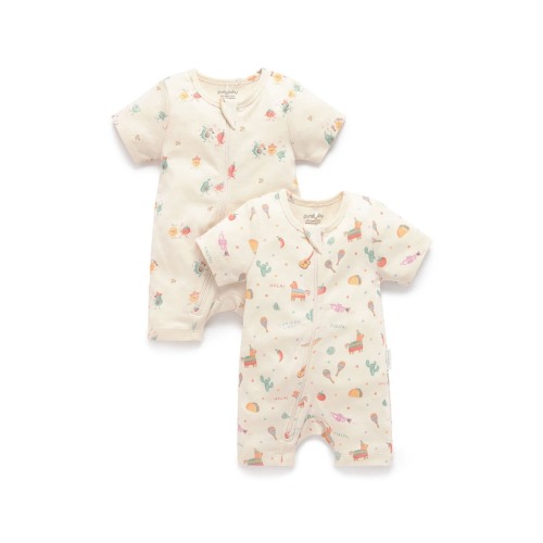 2 Pack Short Sleeve Zip Romper Pinata
