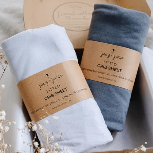 Joey + Joan Fitted Crib Sheets 28 x 52 – Compatible with Standard Crib Mattress and Toddler Bed – 100% Jersey Cotton – Light + Dark Grey – 2 Pack