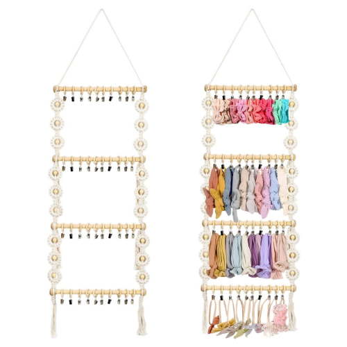 Headband Holder with 40 Clips, Wooden Large Capacity Hair Bows Hanger, Wall Hanging Headband Organizer, Hair Accessories Storage Organizer