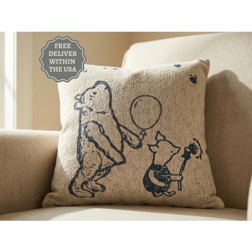 Vintage Winnie the Pooh Woven Pillow | Double Sided Childs Cushion | Toile Pooh Piglet Throw Pillow | Eeyore Pillow | Neutral Nursery Decor
