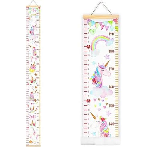 Mibote Baby Growth Height Chart Handing Ruler Wall Decor for Kids, Canvas Removable Height Growth Chart 79" x 7.9" (Unicorn)