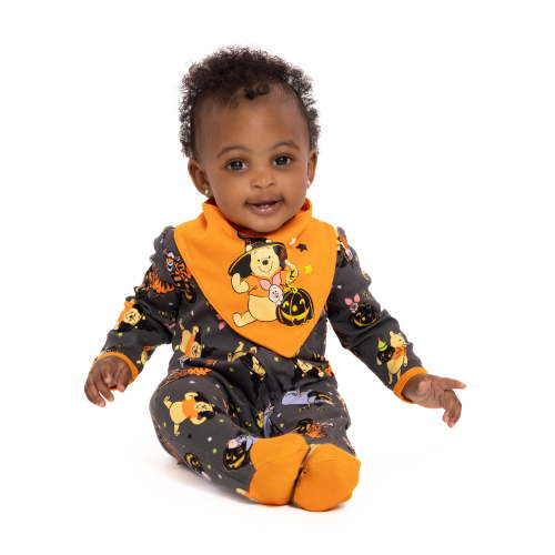 Halloween Winnie the Pooh Baby Boys or Girls Footed Sleep N Play Pajamas and Bib Set, 2-Piece, Sizes 0M-9M