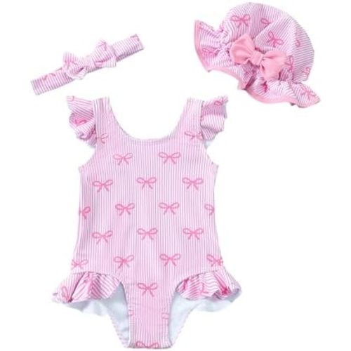 Renotemy Baby Girl Swimsuit One-Piece Bathing Suit with Sunhat Infant Toddler Summer Beach Pool Outfit for 3M-3T Girls