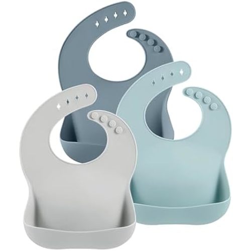 PandaEar Set of 3 Silicone Baby Bibs Waterproof, Soft, Unisex, 10-72 Months
