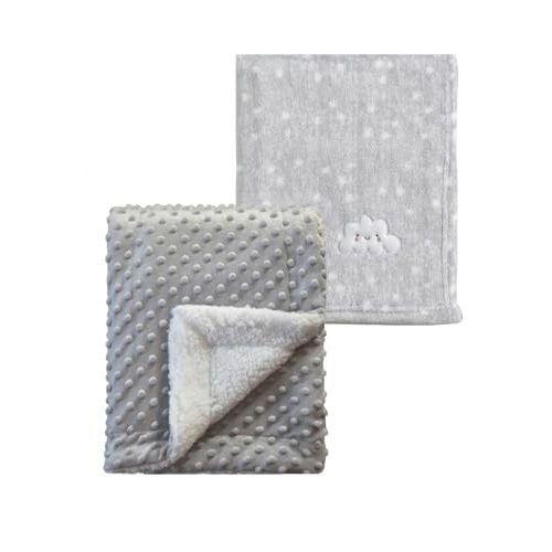 CREVENT 2Pcs 30''X40'' Cute Cozy Fluffy Warm Baby Blankets for Infants Toddlers' Bedding Crib Cot Stroller - Grey Cloud + Grey Sherpa