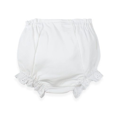 White Cotton Batiste Baby Diaper Cover with Eyelet Ruffle - PatyInc