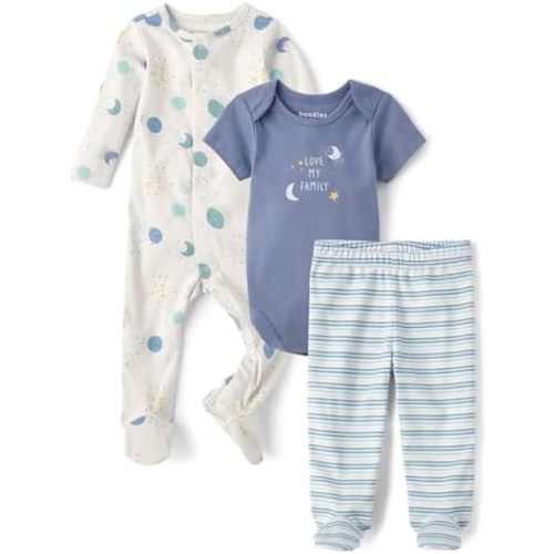 The Children's Place Unisex Baby And Newborn 100% Cotton Take Me Home 3-piece Long, Short Sleeve Bodysuit, and Pant