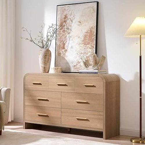 Curved Drawer Dresser for Bedroom with 7 Drawers, 54'' Wide Chest of Drawer