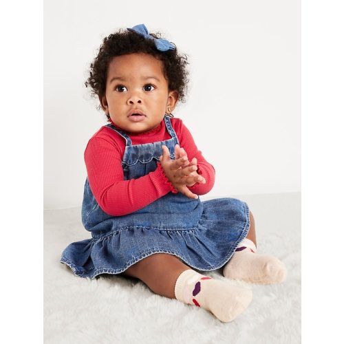 Mock-Neck Ribbed T-Shirt and Tiered Chambray Dress Set for Baby