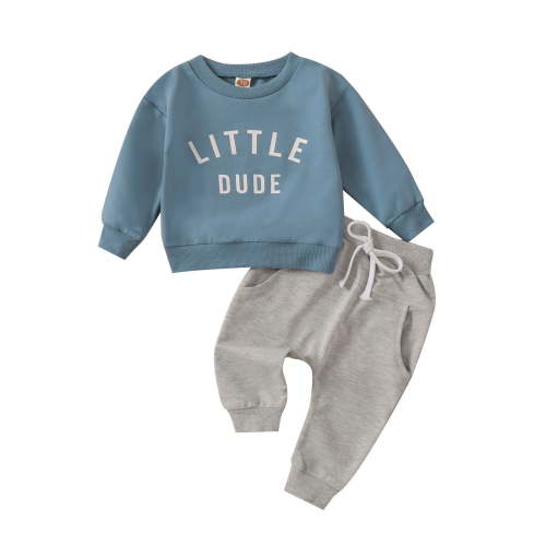 TAmten Baby Boy Clothes Fall Winter Outfits Letter Crewneck Sweatshirt Casual Pants 2Pcs Clothes Set Tops + Joggers Pants Outfit Set(Blue,6-12 Months)