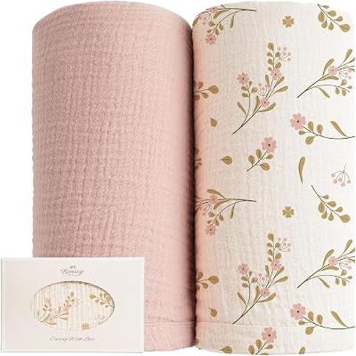 Konssy Muslin Swaddle Blankets, 100% Cotton Receiving Blankets, 47"x 47"