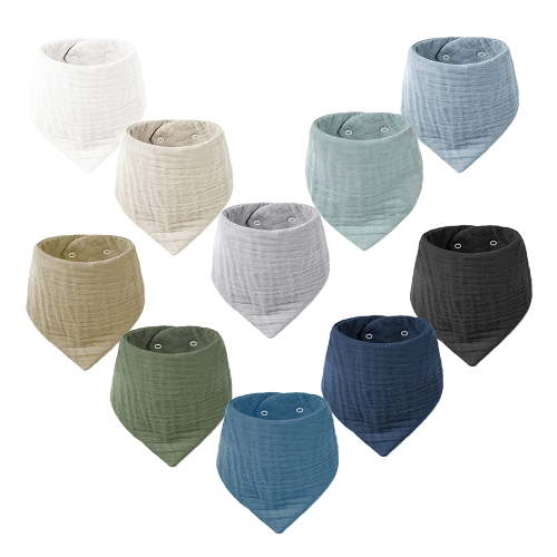 VOMARHUG Muslin Baby Bibs, Soft Absorbent Cotton, Adjustable Snap Bandana Bibs, 10 Pack