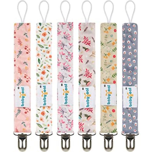 Babygoal Floral Pacifier Clips, 6 Pack Pacifier Holder Clips 6MP21
