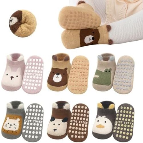 Baby Non-skid Ankle Socks with Grips Toddler Warm Thick Socks Anti Skid Floor Gripper Girl Boy First Walking Newborn