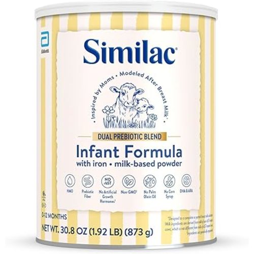 Similac Dual Prebiotic Blend, Baby Formula with Iron, Milk-Based Powder, 0-12 Months, 30.8-oz Can