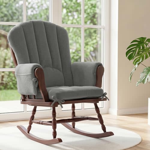 BALAPET Wingback Rocking Chair Cushion Set of 4, Ergonomic High Back Cushion with Seat Cushion & 2 Armrest Pads, Plush Soft Chair Cushions for Indoor Outdoor Rocking Chairs(Gray)