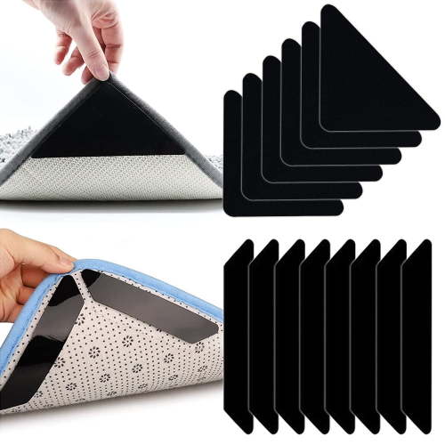 14Pcs Rug Grippers for Carpet, Non Slip Carpet Tapes for Area Rugs, Double Sided Rug Stopper Pads, Anti Curling for Tile, Hardwood Floors, Black
