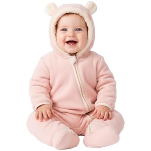 PATPAT Fleece Baby Hooded Footed Romper Clothes, Soft Warm Footie Covers, Car Seat Friendly, Easy Zip, Cute Costume Boy Girl