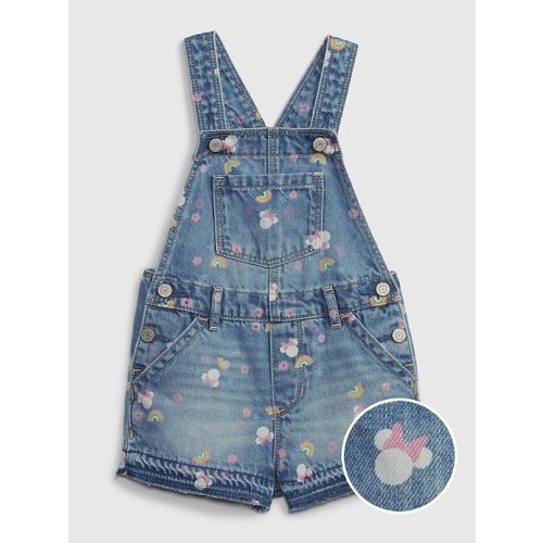 babyGap | Disney Minnie Mouse Denim Shortalls with Washwell in minnie mouse print, size: 12-18 M