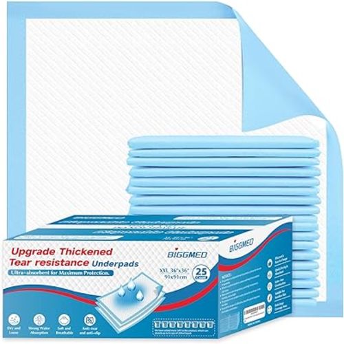 BIGGMED Tear-Resistant Disposable Bed Pads 36" x 36" 25 Count Super Absorbent Underpads, Chux Thicker Extra Large Incontinence Bed Pads, Pee Pads for Adults, Kids, Elderly, Pets