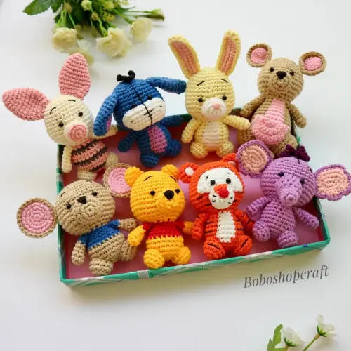 Stroller pooh, piglet, tigger crochet pram