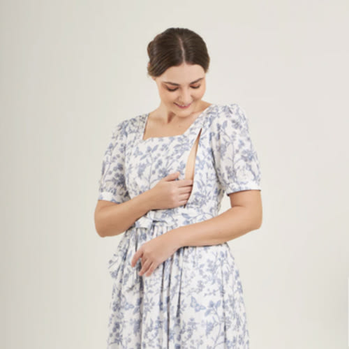 Versa Maxi Dress with Nursing Zippers in Blue Toile Butterfly