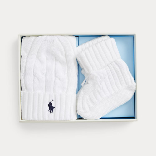 Cable-Knit Cotton Beanie & Bootie Set