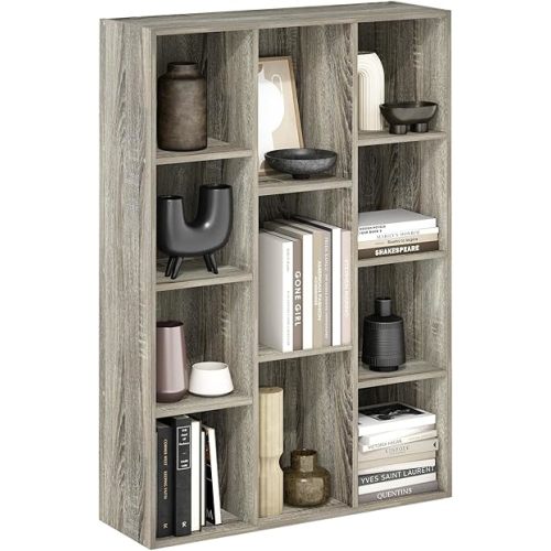 Furinno LUDER Book Shelf, 11-Cube Bookshelf, Reversible Bookcase, 9.4 x 29.1 x 41.7, Easy Assembly, for Living Room, Bedroom, Home Office, French Oak