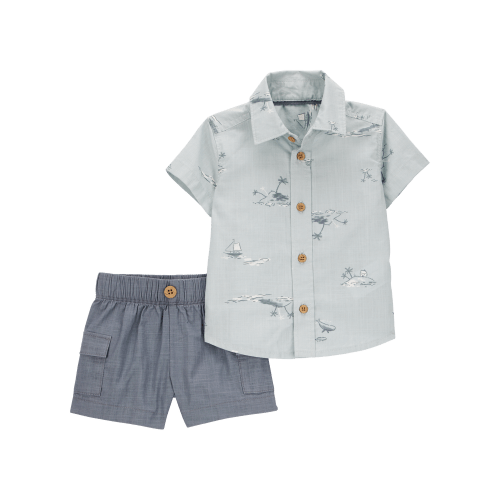 Baby 2-Piece Button-Down Shirt & Short Set - Blue - Carter's | Carter's