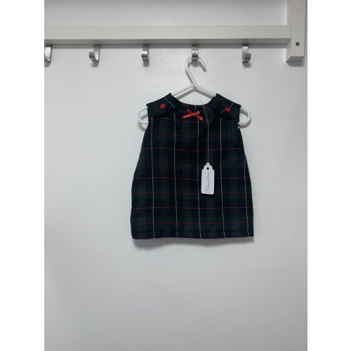 Baby Tartan Pinafore Dress: Red Button Detail, Optional Bow