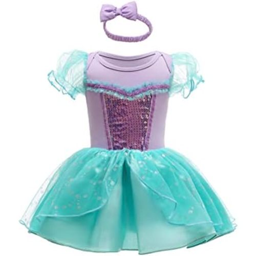 Dressy Daisy Infant Baby Girl Princess Onesie Romper Fancy Dress Costume Halloween Birthday Bodysuit Outfit with Headband