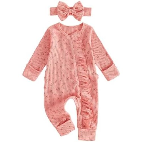 Socutebabe Newborn Baby Girl Fall Winter Clothes Coming Home Outfit Ruffle Romper Cute Ribbed Knit Jumpsuit Headband
