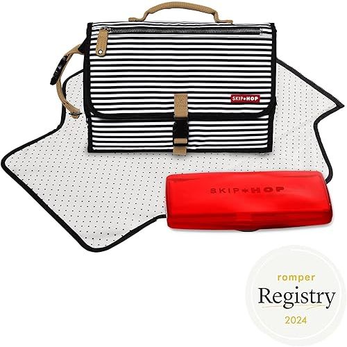 Skip Hop Pronto Signature Portable Changing Mat, Cushioned Diaper Changing Pad with Built-in Pillow, Black Stripe