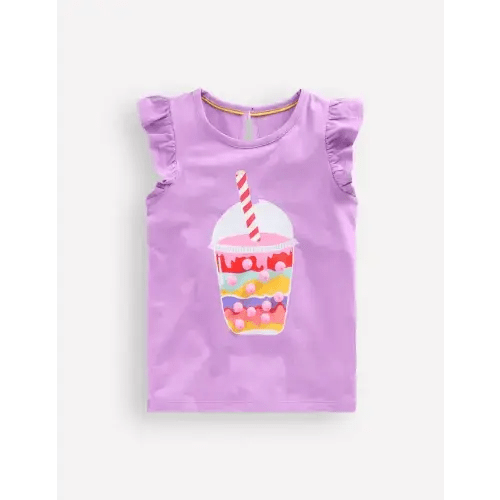 Short Sleeve Frill Logo Top-Purple Milkshake (Size 4-5)