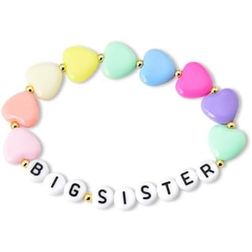 Big Sister Heart Bracelets Gifts for Toddler Little Girls Birthday Christmas Gifts for New Big Sis Colorful Bead Bracelet