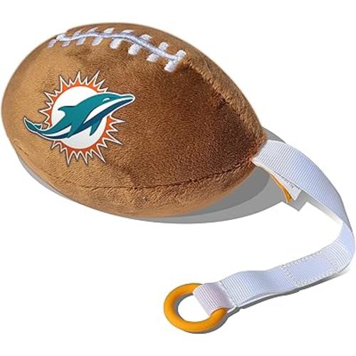 Miami Dolphins Plush Football Pacifier Holder by Smilo - Officially Licensed NFL Soother Holder - Soft Plush Toy and Dummy Holder - Fits Any Pacifier - Stroller Accessory & Newborn Essential