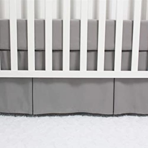 CaSaJa Microfiber Baby Crib Skirt with Box Pleated Long Sides, Soft Breathable Dust Ruffle Fits Standard Crib and Toddler Bed, Neutral Color for Baby Boys and Girls, 14 inches Drop, Grey