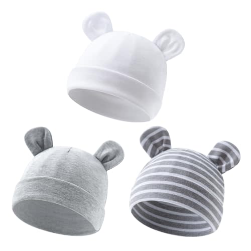 Duoyeree Baby Hat Newborn Hat Adorable Cotton Bear Ear Beanie Cap for Infant Girl Boy 0-6 Months