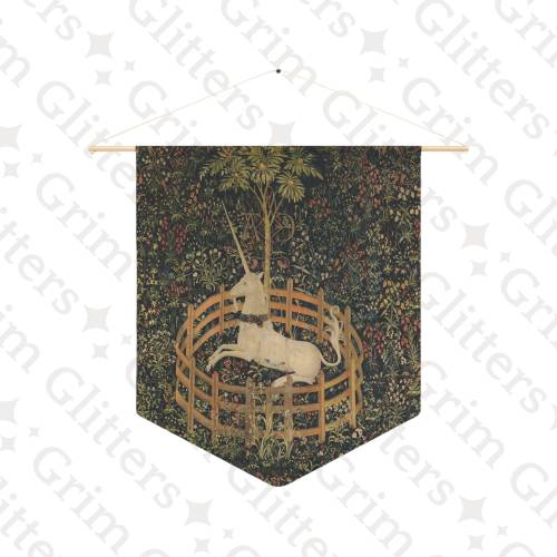 Unicorn in Captivity Pennant Banner: Medieval Tapestry Reproduction