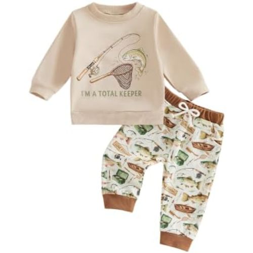 Toddler Baby Boy Clothes Fishing Outfit Sweatshirt Pants Set