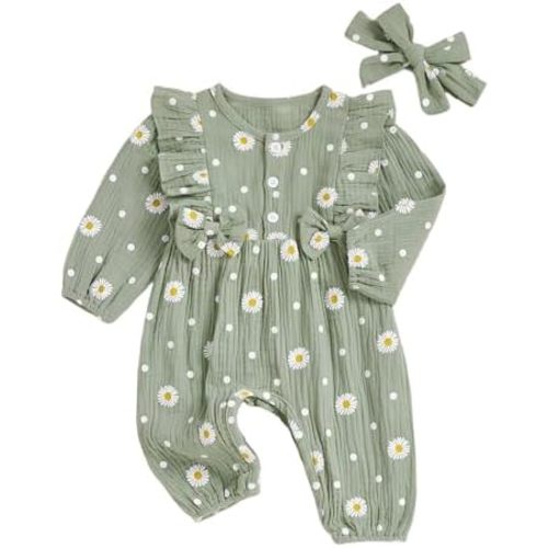 Kaipiclos Baby Girl Clothes Romper Newborn Girl Outfits Daisy Print Long Sleeve Jumpsuit Baby Clothes Girls 0 3 6 12 18 24 M