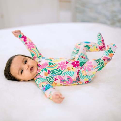 Raising Mama - The Second-Skin Footie - Rainbow Daisy Babe - "Patience & Kindness"