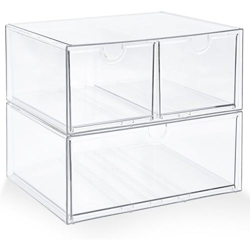 Prsildan Acrylic Drawer Makeup Organizer with 3 Drawers, Clear Stackable Storage for Baby Bottles, Craft, Jewelry & Hair Accessories, Multi-Use for Vanity, Countertop, Office Desk Organization