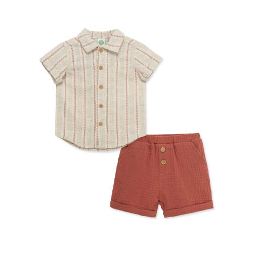 Striped Gauze Short Set