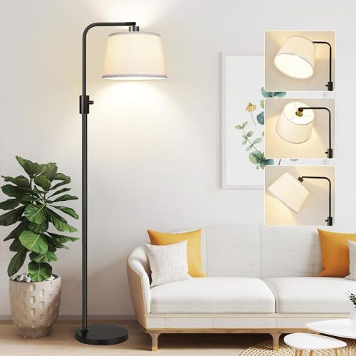 【Upgraded】 Dimmable Floor Lamp, 1000 Lumens LED Bulb Included, Arc Floor Lamps for Living Room Modern Standing Lamp with Linen Shade, Tall Lamp for Bedroom Office Reading Dining Room- Black