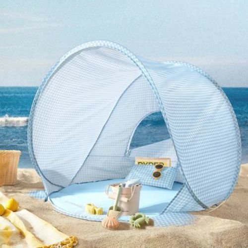 Tiny Land® Baby Beach Tent with Sand Toys, Pop Up UV Sun Shelter for Kids, Baby Summer Outdoor - Light Blue Gingham