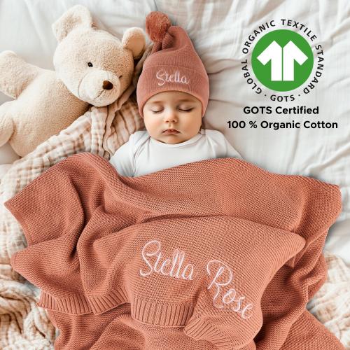 Organic Cotton Knit Baby Blanket: Personalized Embroidered Name Gift