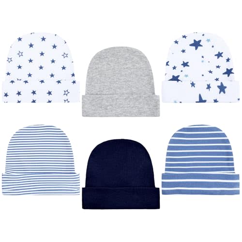 Newcotte 6 Pcs Preemie Baby Hats Cotton Preemie Caps Warm Newborn Beanie Premature Hat for Nicu Premature Boy Girl